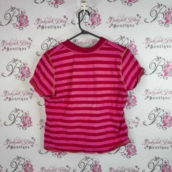 Izod stretch cropped shirt lime green stretch Fuchsia and Pink Striped Top - Picture 2 of 9